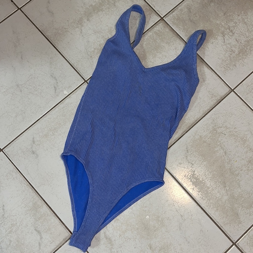 Aura blue ribbed body suit